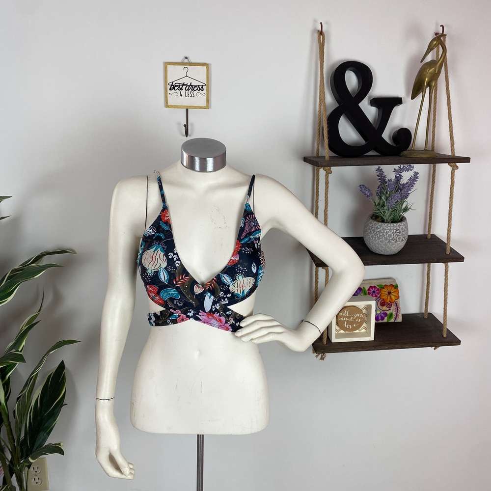 Cupshe Black Floral Paisley Wrap Tie Back Bikini Top